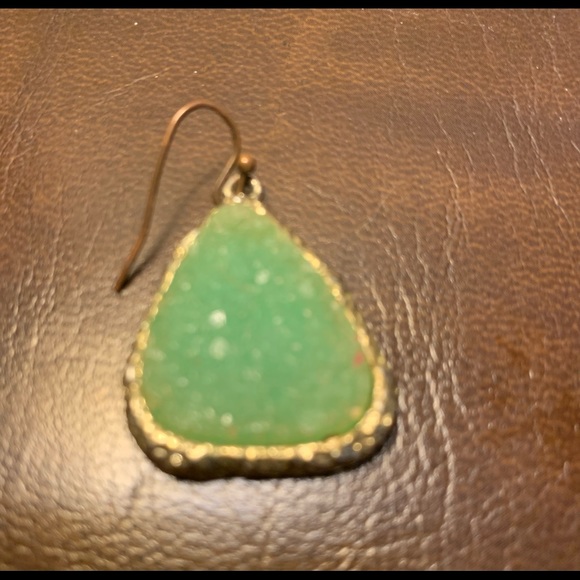 Green Druzy Earrings with Gold Trim - Picture 6 of 9